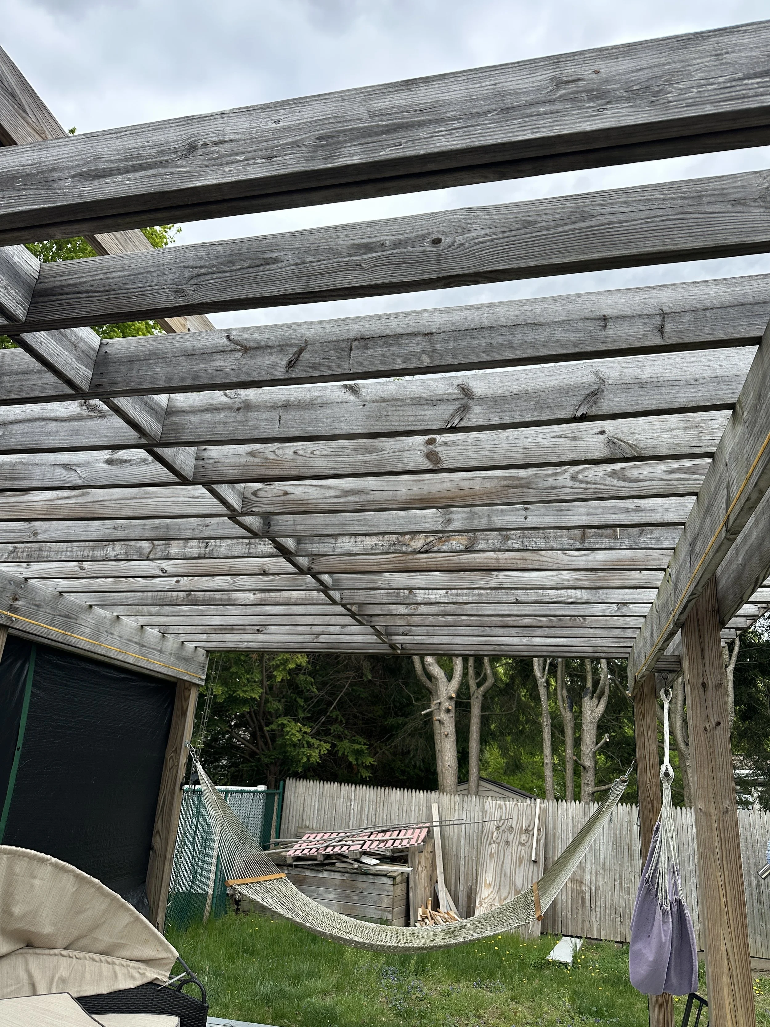 BEFORE - 7 year old weathered pergola