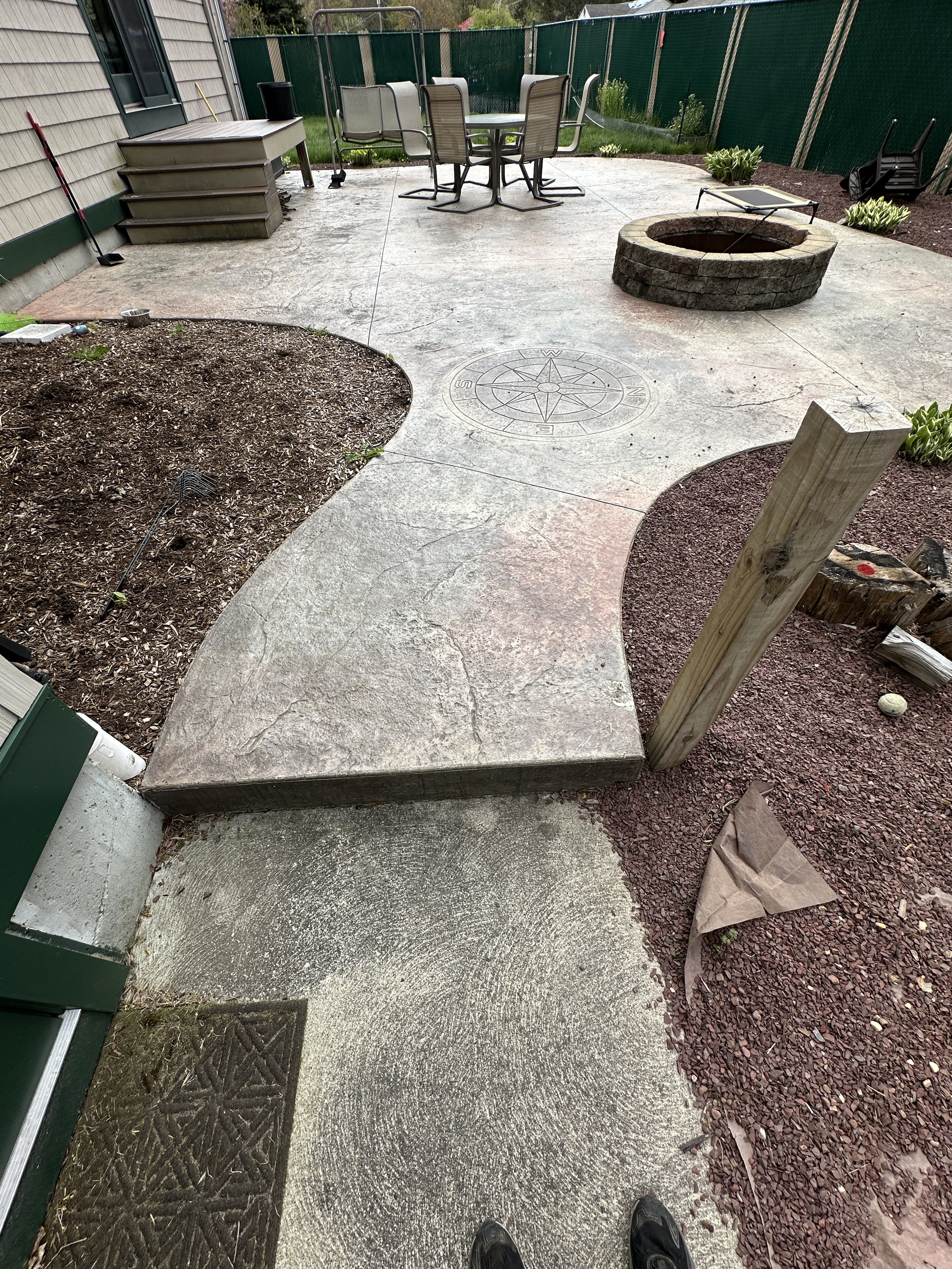 BEFORE - Dirty and weathered stamped concrete patio, dirty concrete, dirty stairs, dirty dirty dirty!