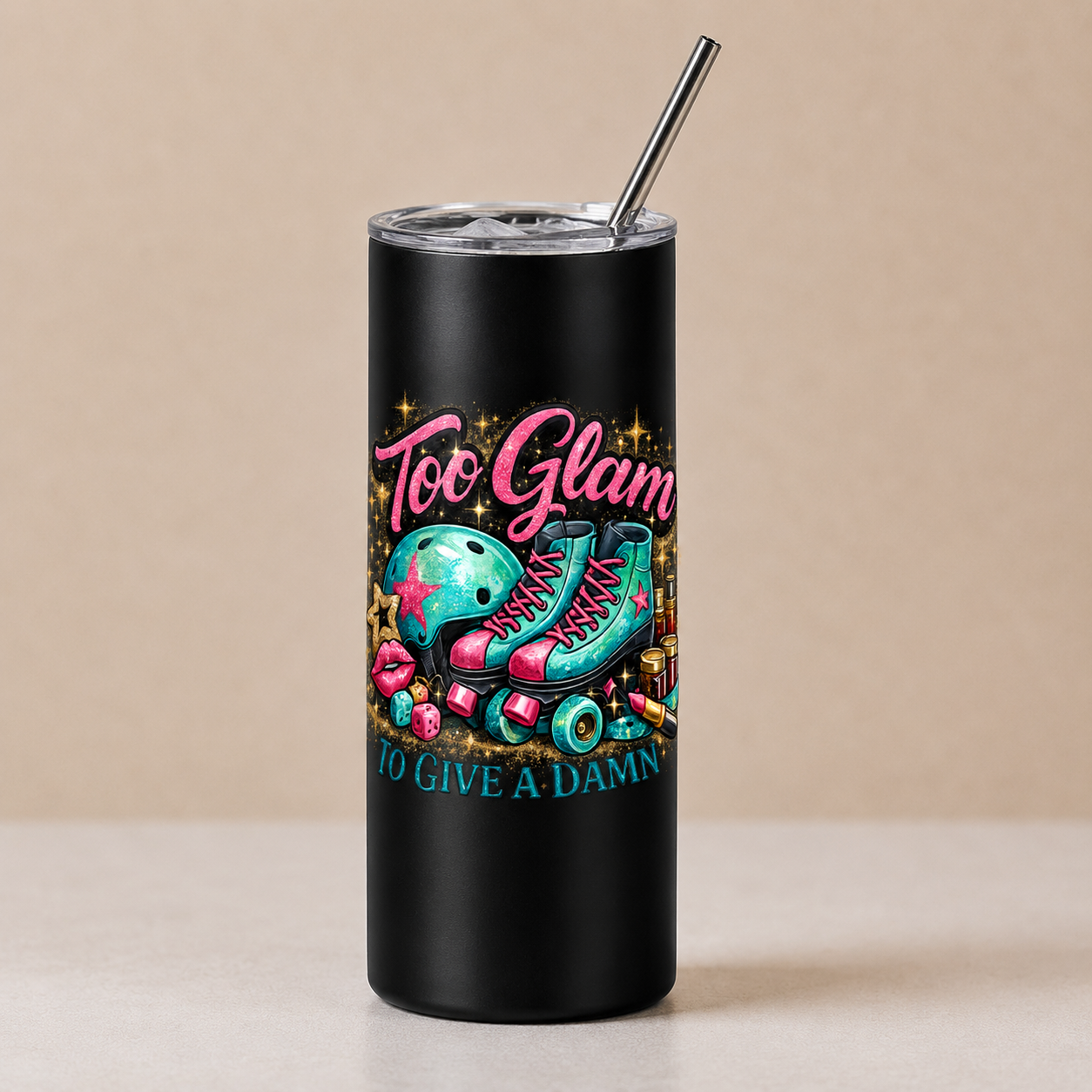 20oz Black Stainless Steel Skinny Tumbler - Too Glam