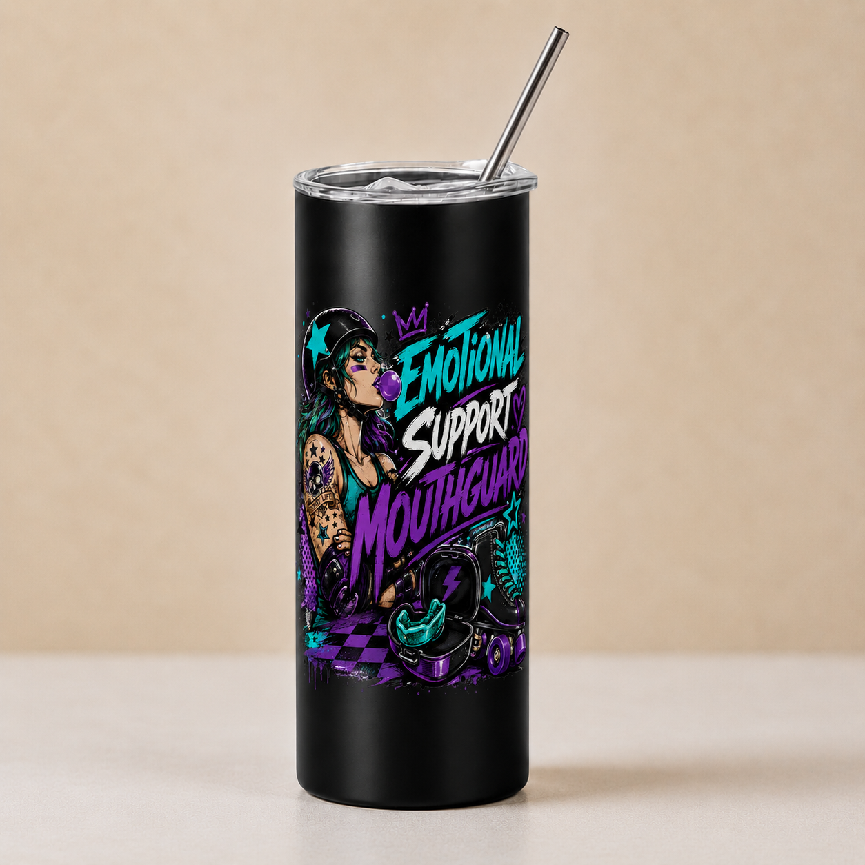 20oz Black Stainless Steel Skinny Tumbler - Emotional Support