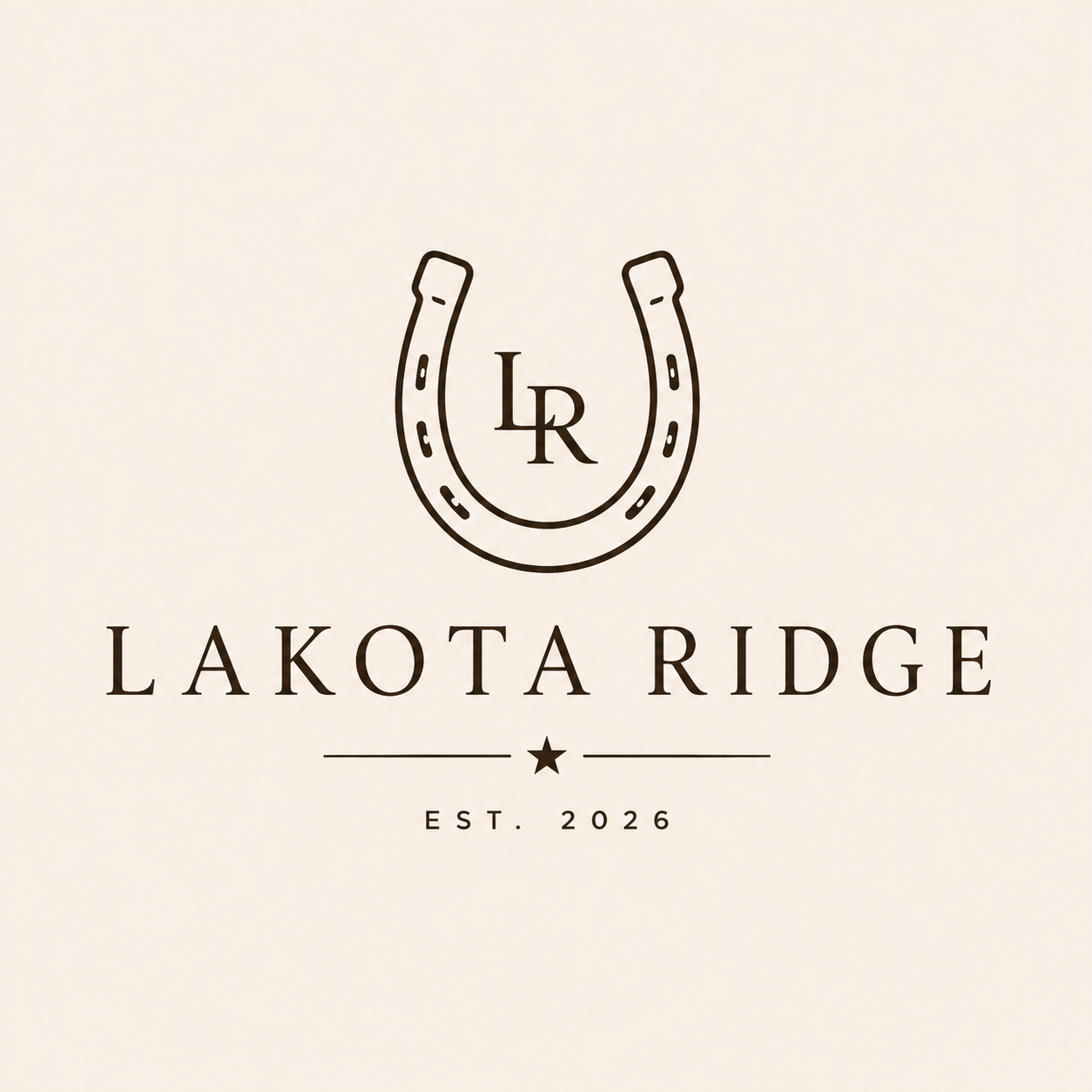 Logo for Lakota Ridge featuring a horseshoe with the initials 'LR' inside, the text 'Lakota Ridge', and established year 2026.