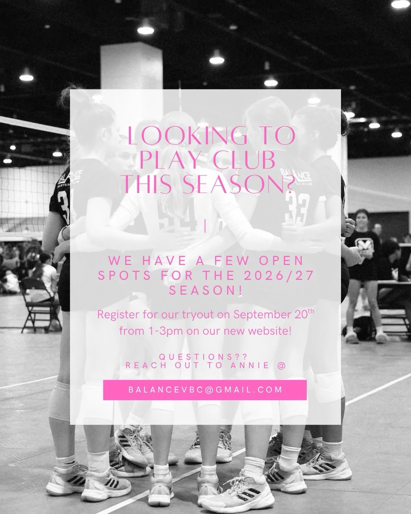 🏐 A FEW SPOTS ARE STILL OPEN FOR THE 26-27 SEASON! 🏐
We&rsquo;re hosting a LAST CHANCE TRYOUT for a few remaining spots on our teams! 

📅 September 20TH
⏰ 1:00&ndash;3:00 PM
📍 TOCA

Registration is OPEN on our website! Link to our website is in o