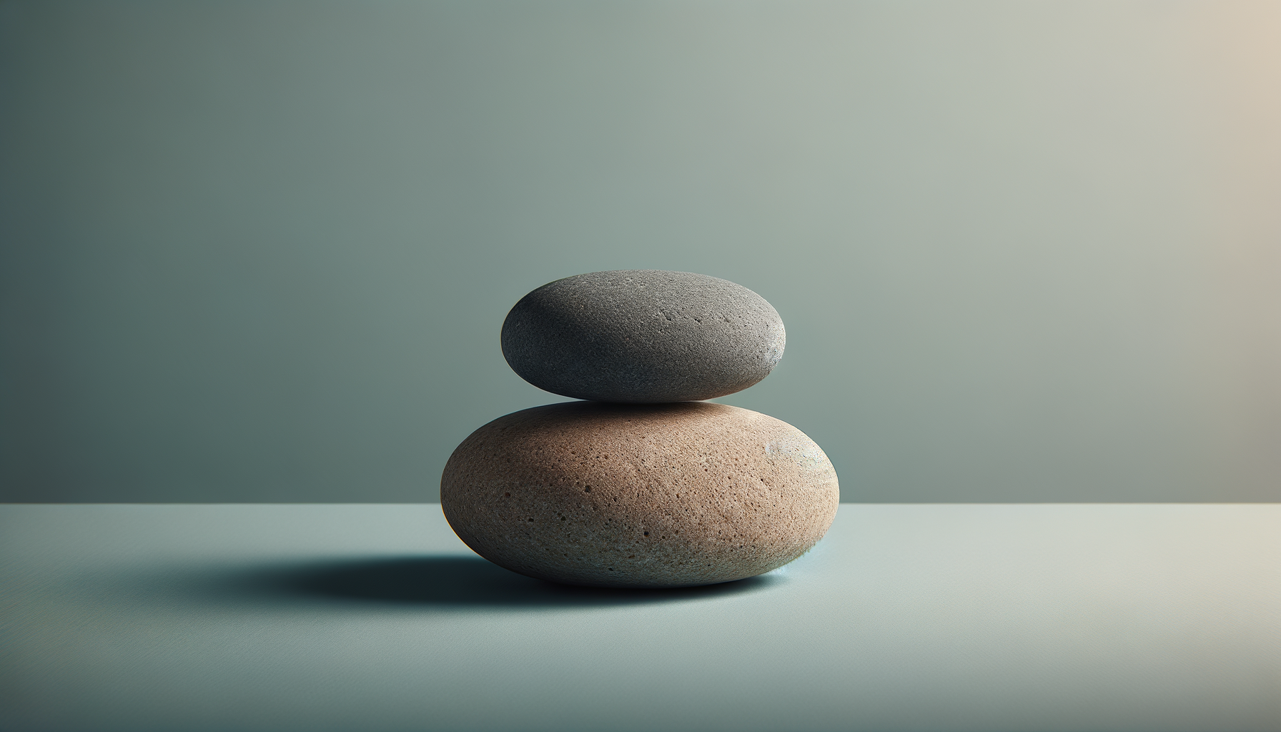Two smooth stones stacked on top of each other on a flat surface, with a gradient background.