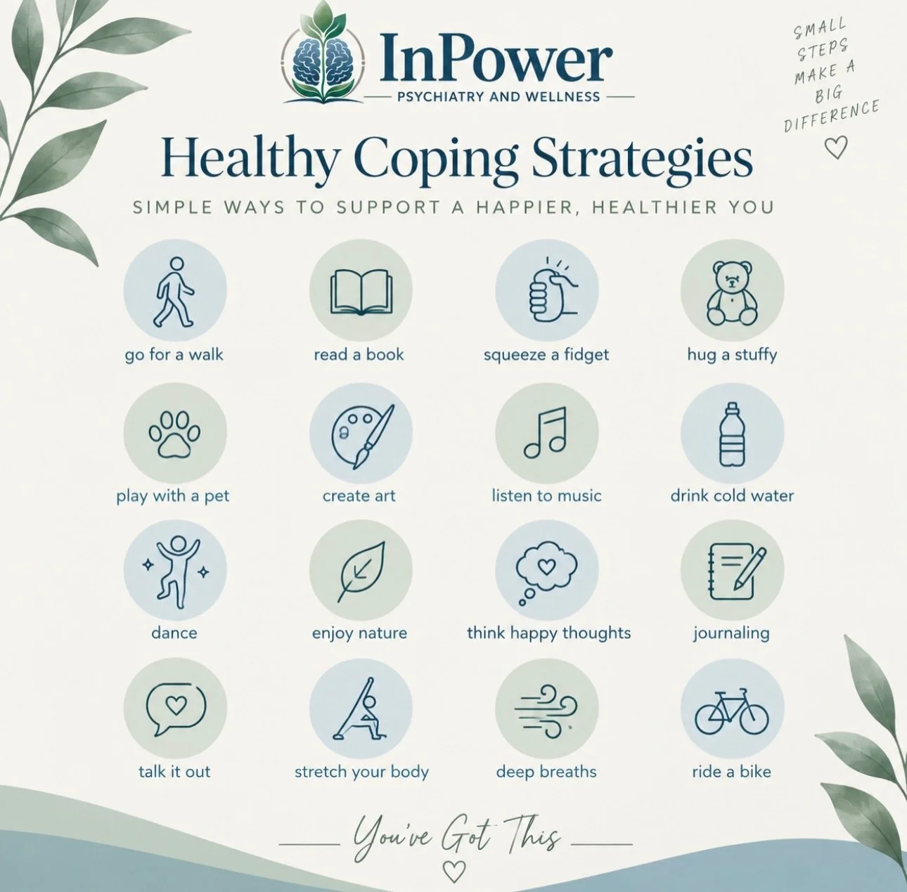 🌿 How do you cope when life feels overwhelming? 🌿

Coping strategies don&rsquo;t have to be complicated. Sometimes small, intentional actions can help us slow down, reset, and better manage difficult emotions.

Taking a walk, spending time with a p