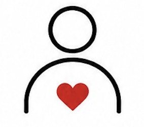 Outline of a person with a red heart on their chest