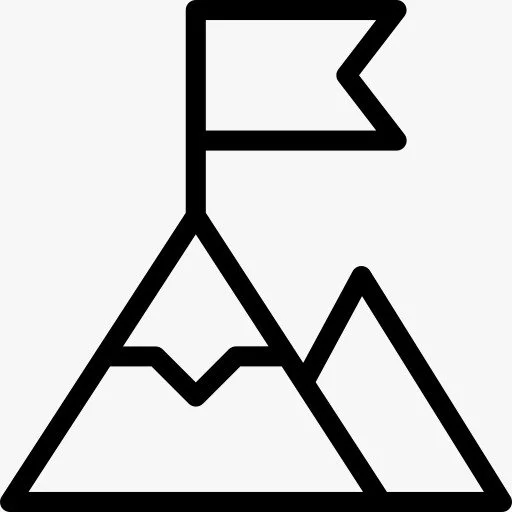 Outline drawing of a mountain with a flag at the summit.