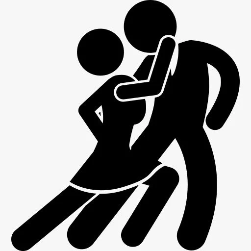Silhouette of a couple dancing, with the man holding the woman and both in a dance pose.