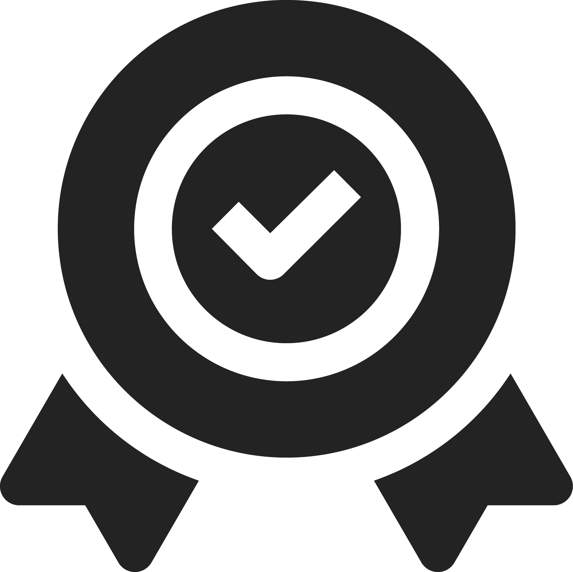 An icon showing an award with a checkmark in the middle.