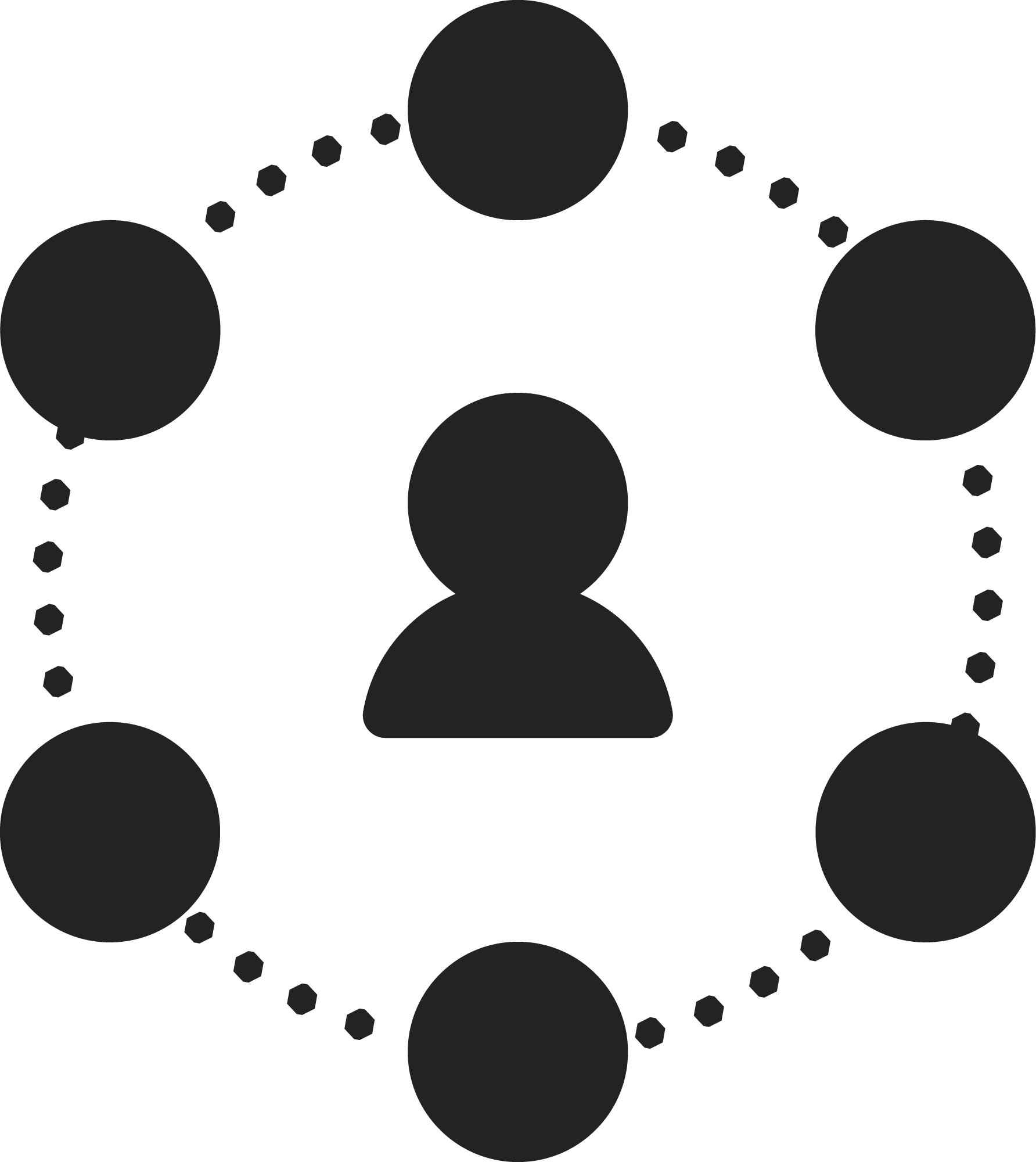 An icon showing a person in the center, surrounded by a ring of dots.