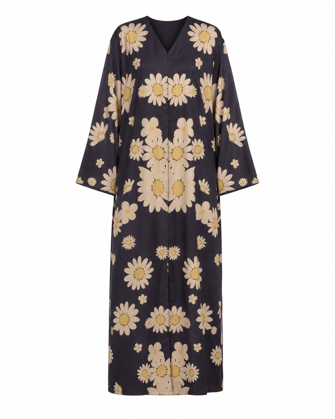 Daisy Muse Silk Abaya with Matching Chiffon Hijab - Charcoal Floral Print