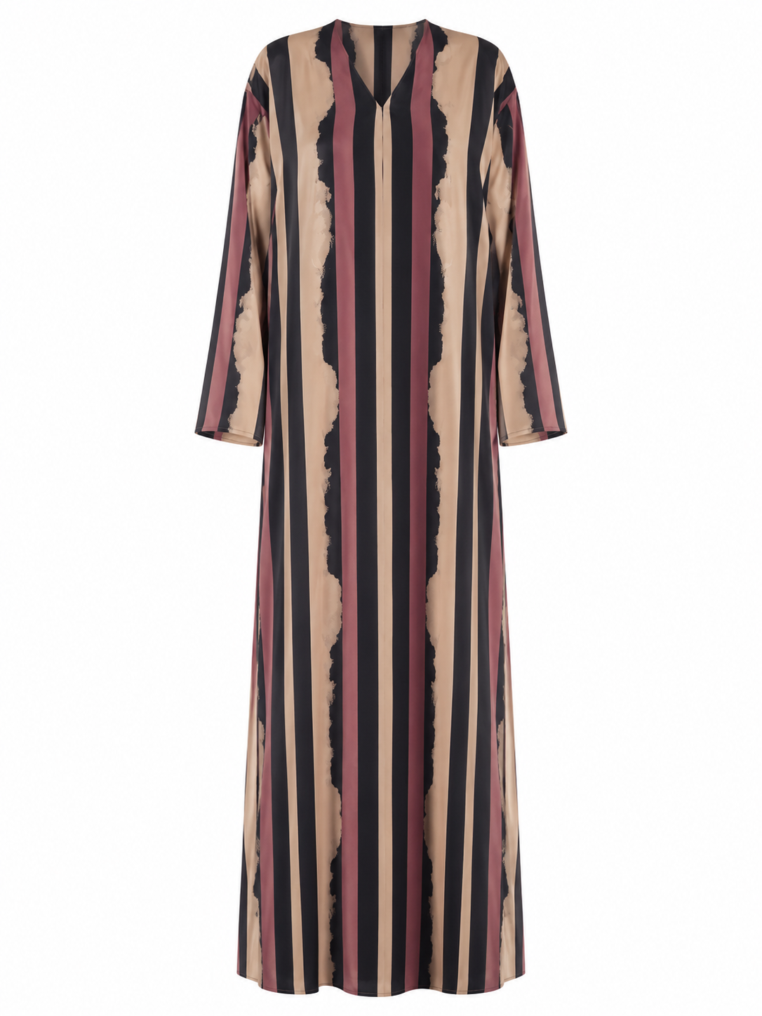 Siena Silk Abaya with Matching Chiffon Hijab, Painterly Stripe Print