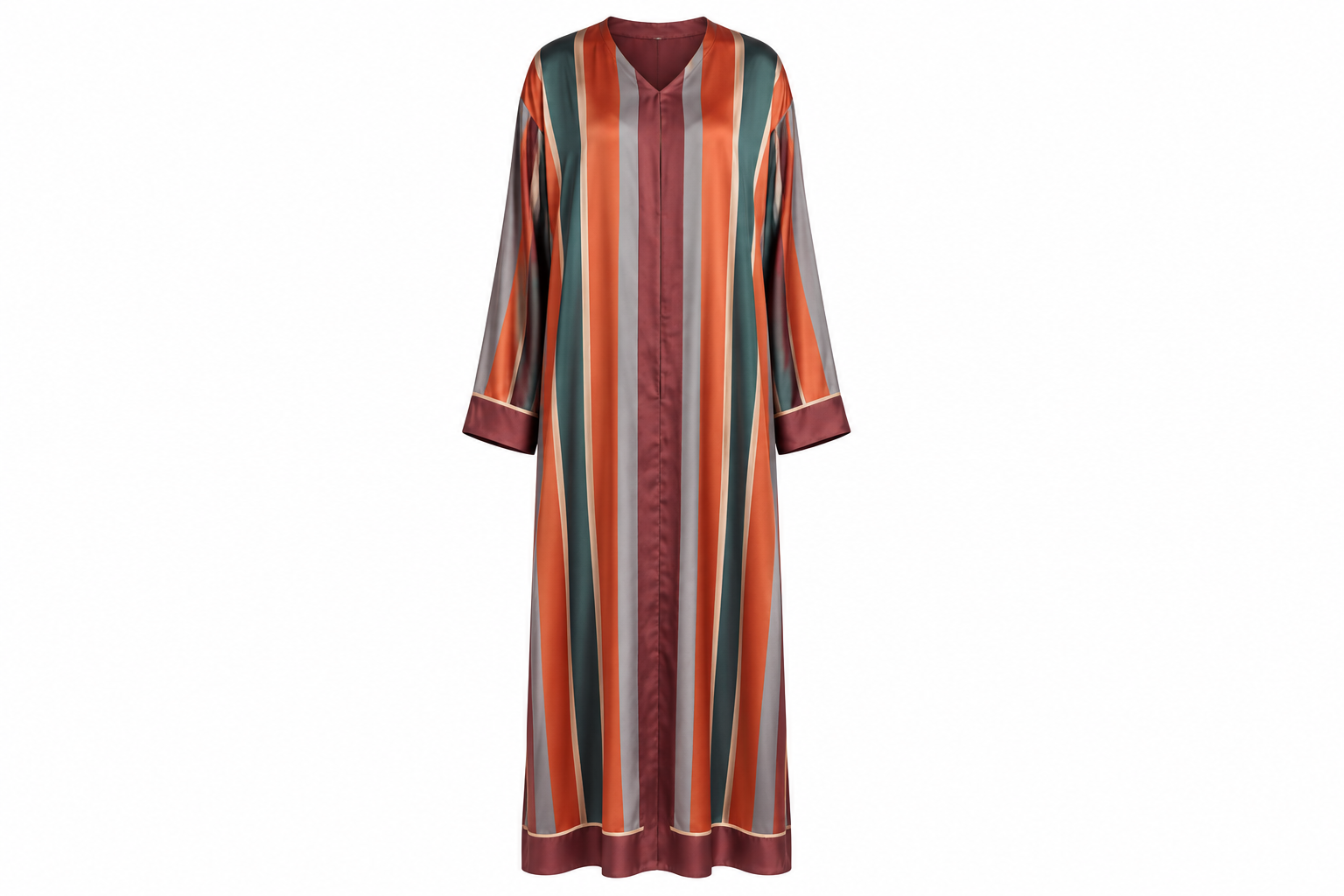Sunset Avenue Silk Abaya Multi-Stripe with Matching Chiffon Hijab, Terracotta