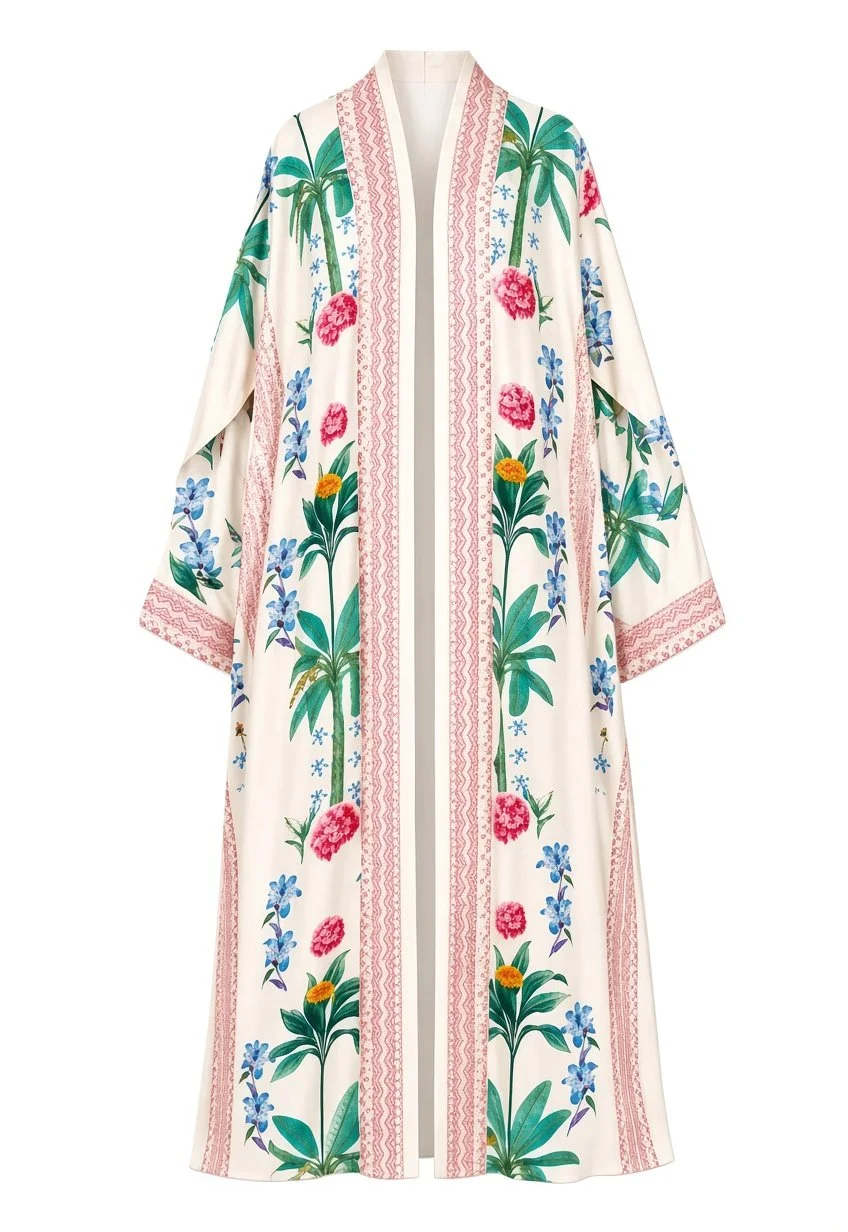Ivory Tropical Heaven Abaya Set with Printed Chiffon Hijab