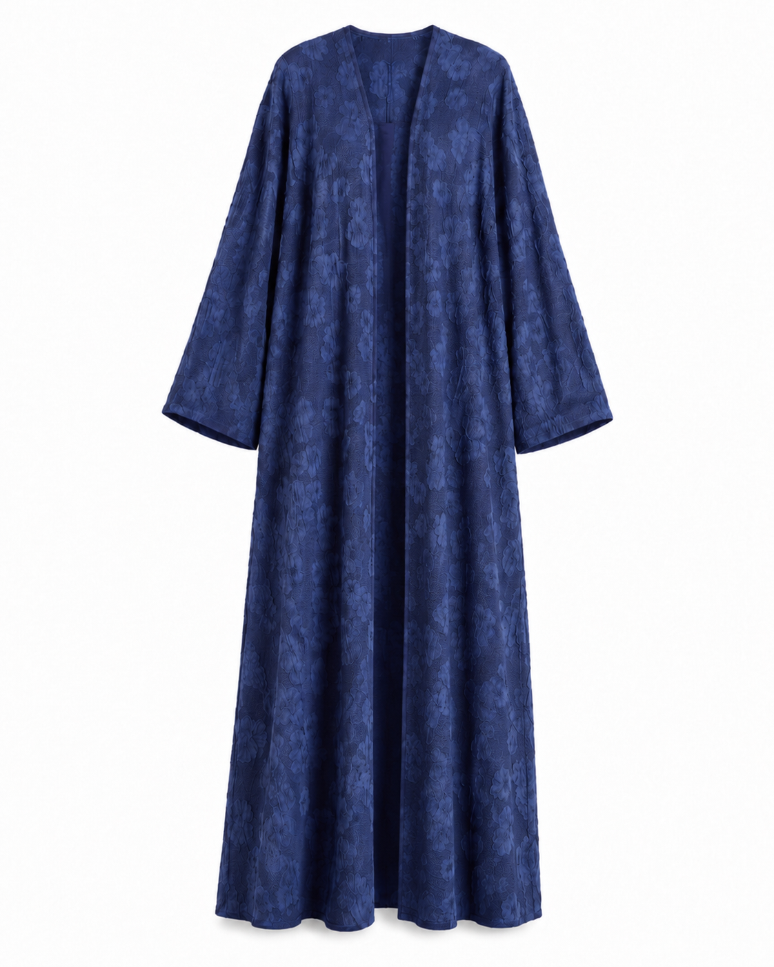 Women's Light Grey Denim Crepe Floral Jacquard Open Abaya with Matching Hijab