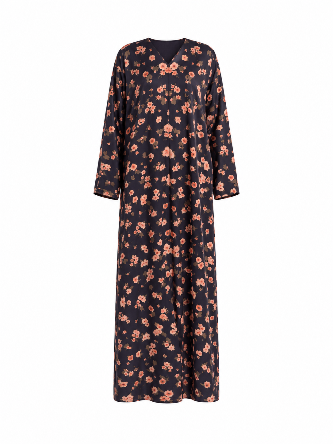 Floral Silk Abaya Set | Delicate Blossom Print with Wide Sleeves & Matching Printed Chiffon Hijab