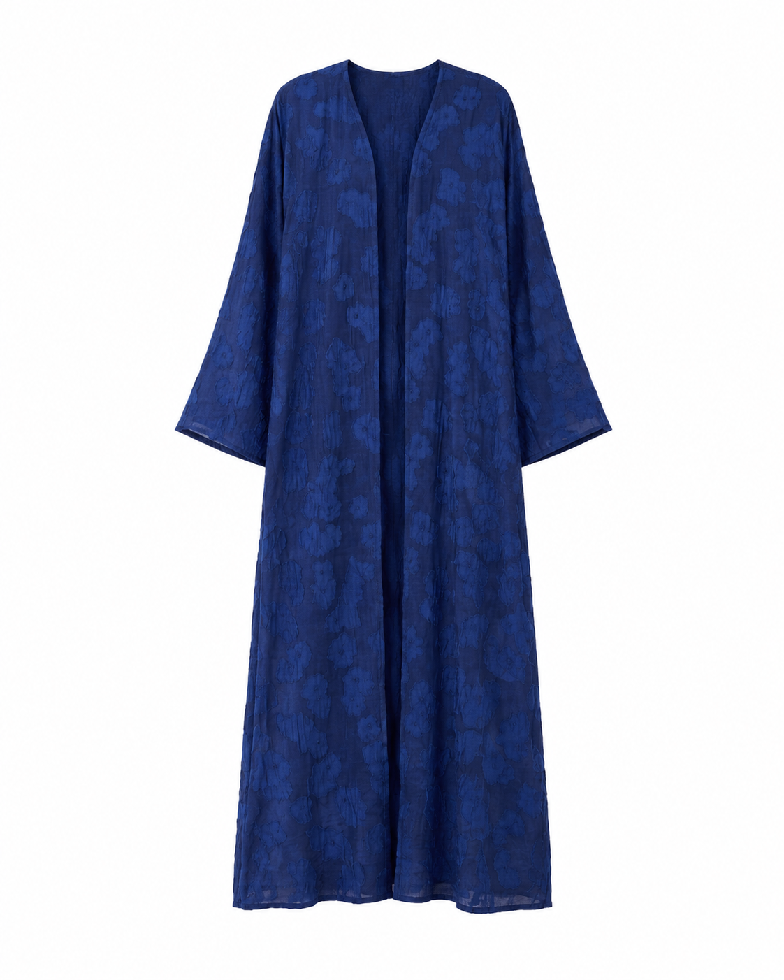 Luxury Denim Crepe Floral Jacquard Open Abaya