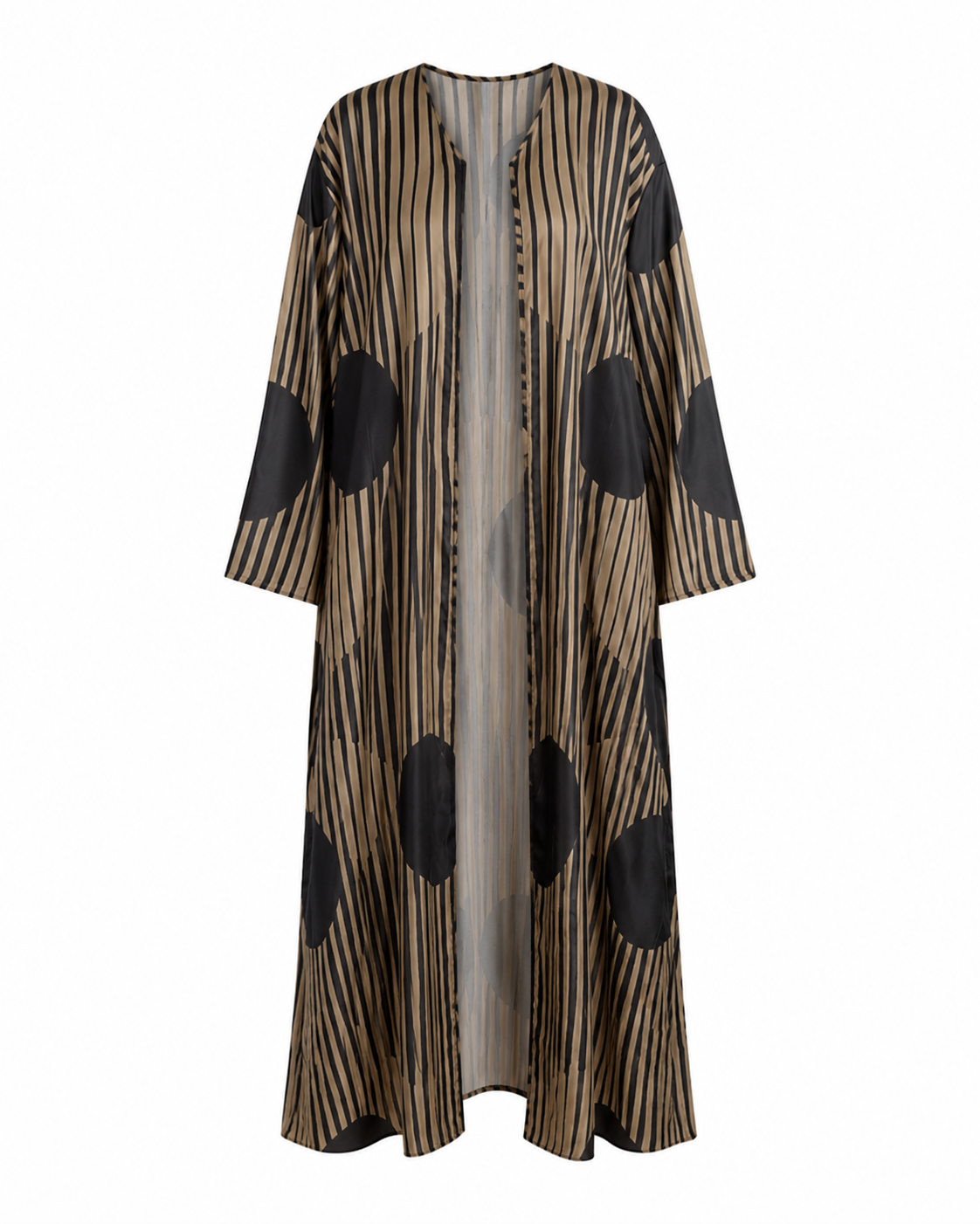 Monochrome Eclipse Silk Abaya with Matching Chiffon Hijab | Taupe & Black Abstract Stripe Print
