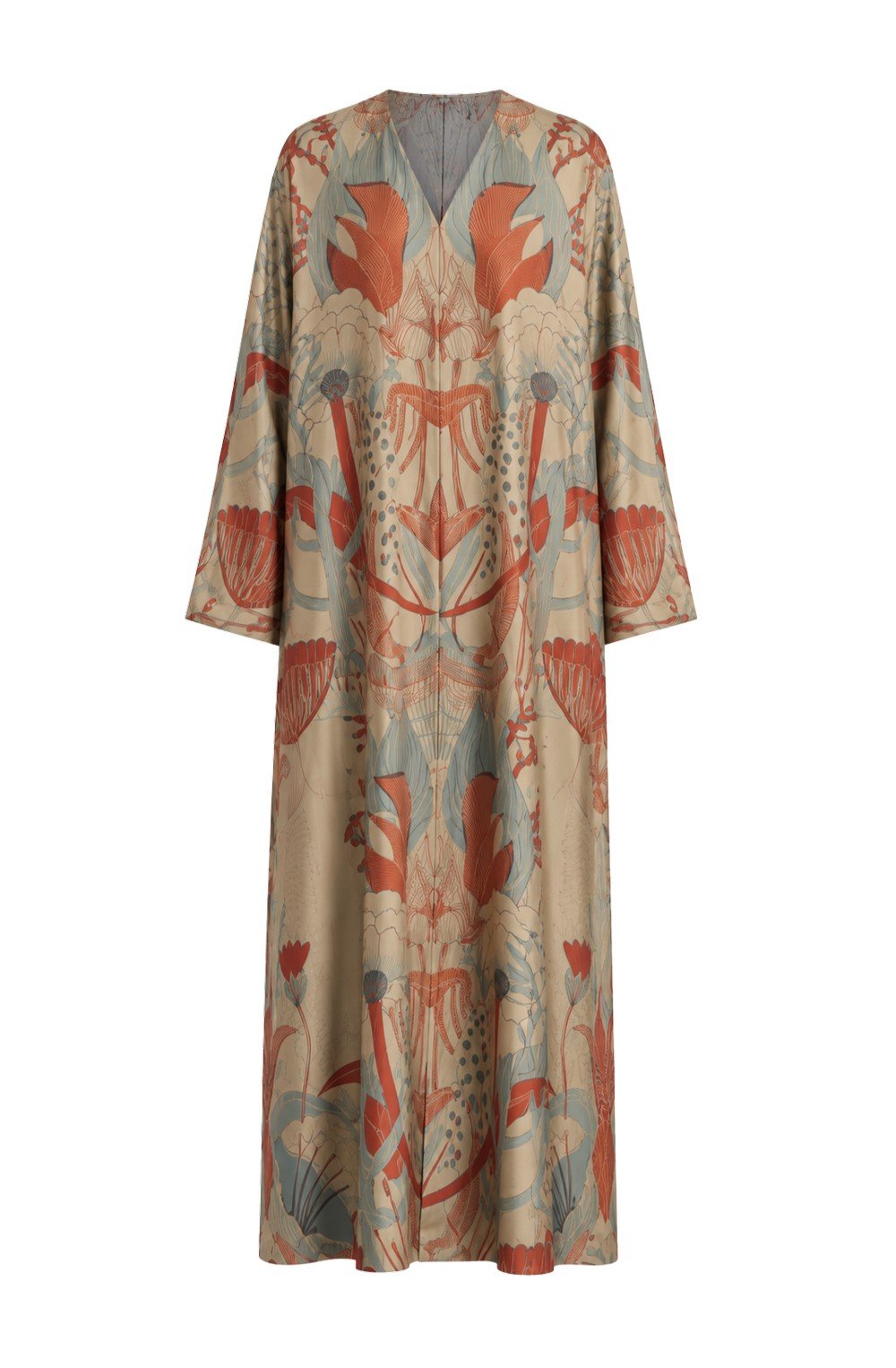 Luxury Silk Abaya for Women with Matching Hijab, Botanical Floral Art Print, Modest Maxi Dress