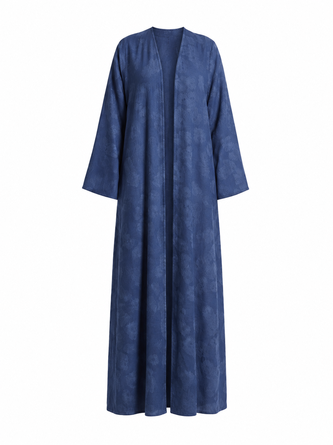 Women’s Light Blue Denim Crepe Floral Jacquard Open Abaya