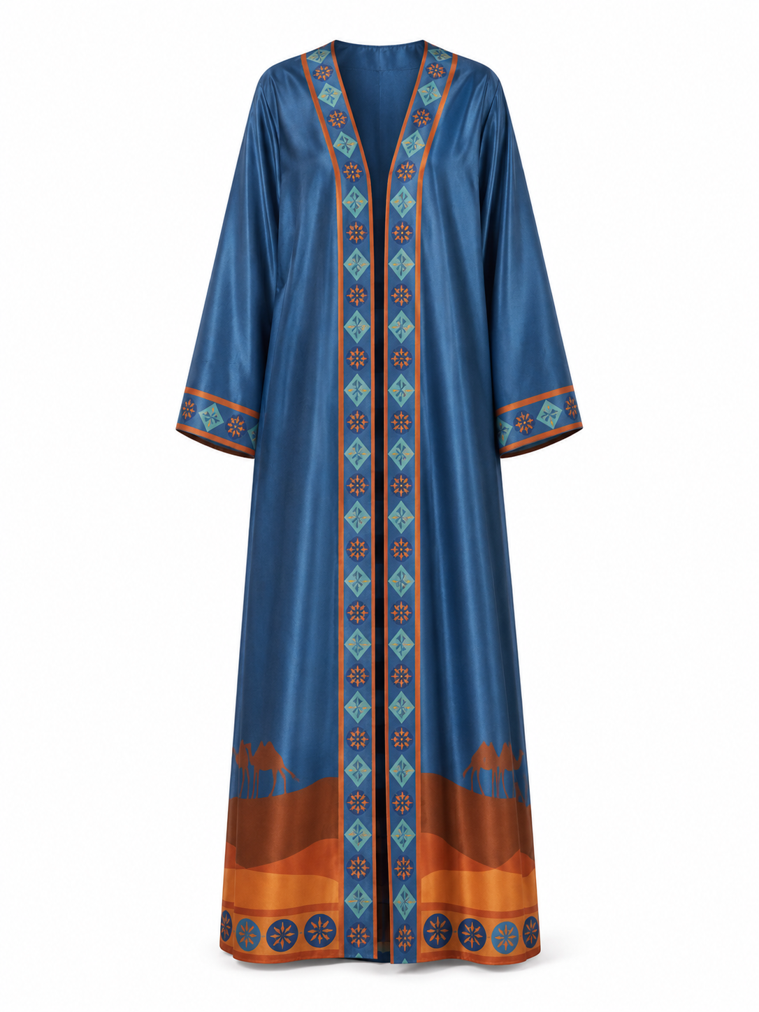 Luxury Printed Silk Abaya for Women with Matching Hijab – Open & Closed Style Maxi Kaftan