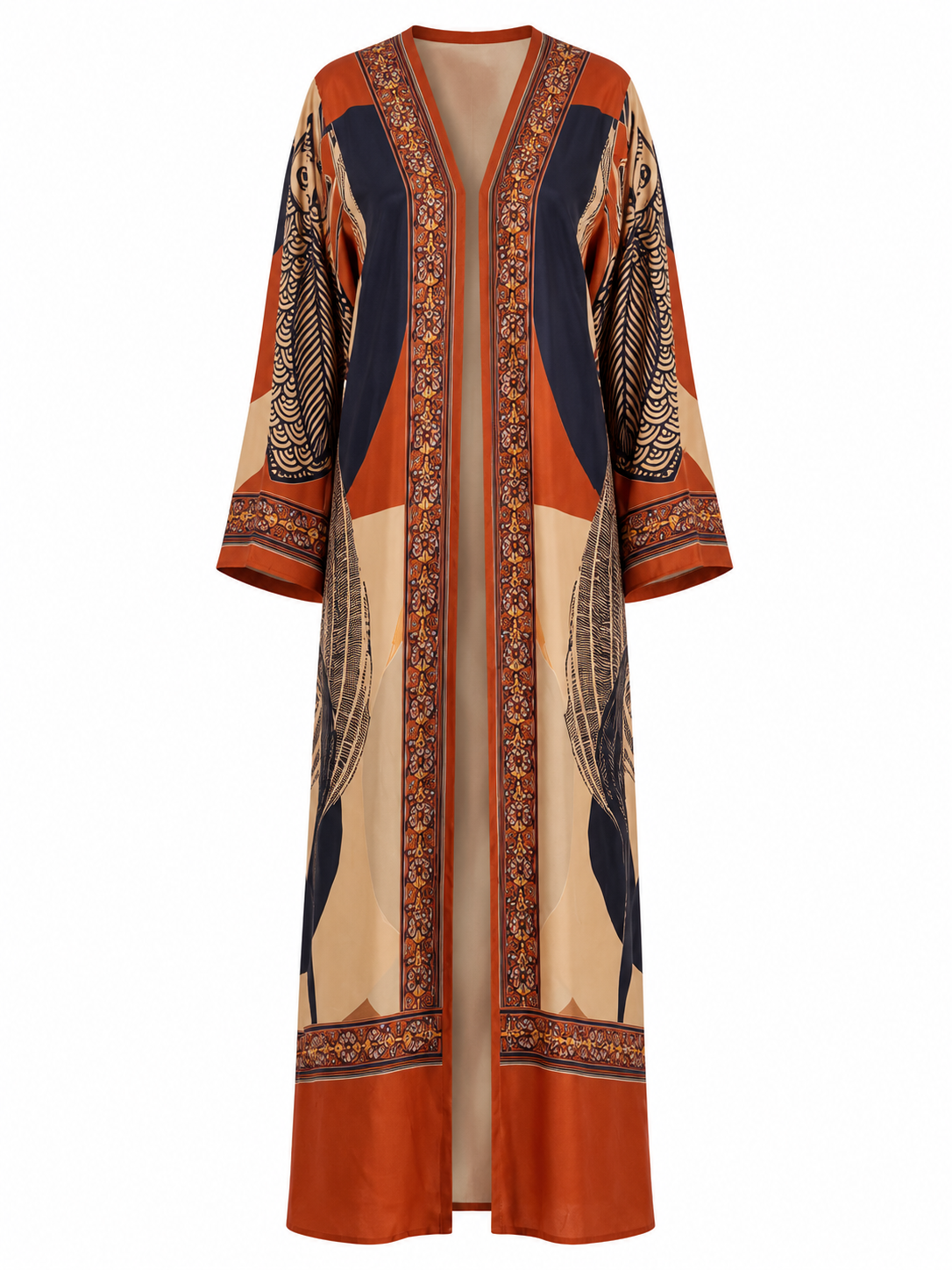 Luxury Printed Open Front Maxi Abaya for Women with Matching Hijab, Satin Silk Kaftan Dress for Modest Wear