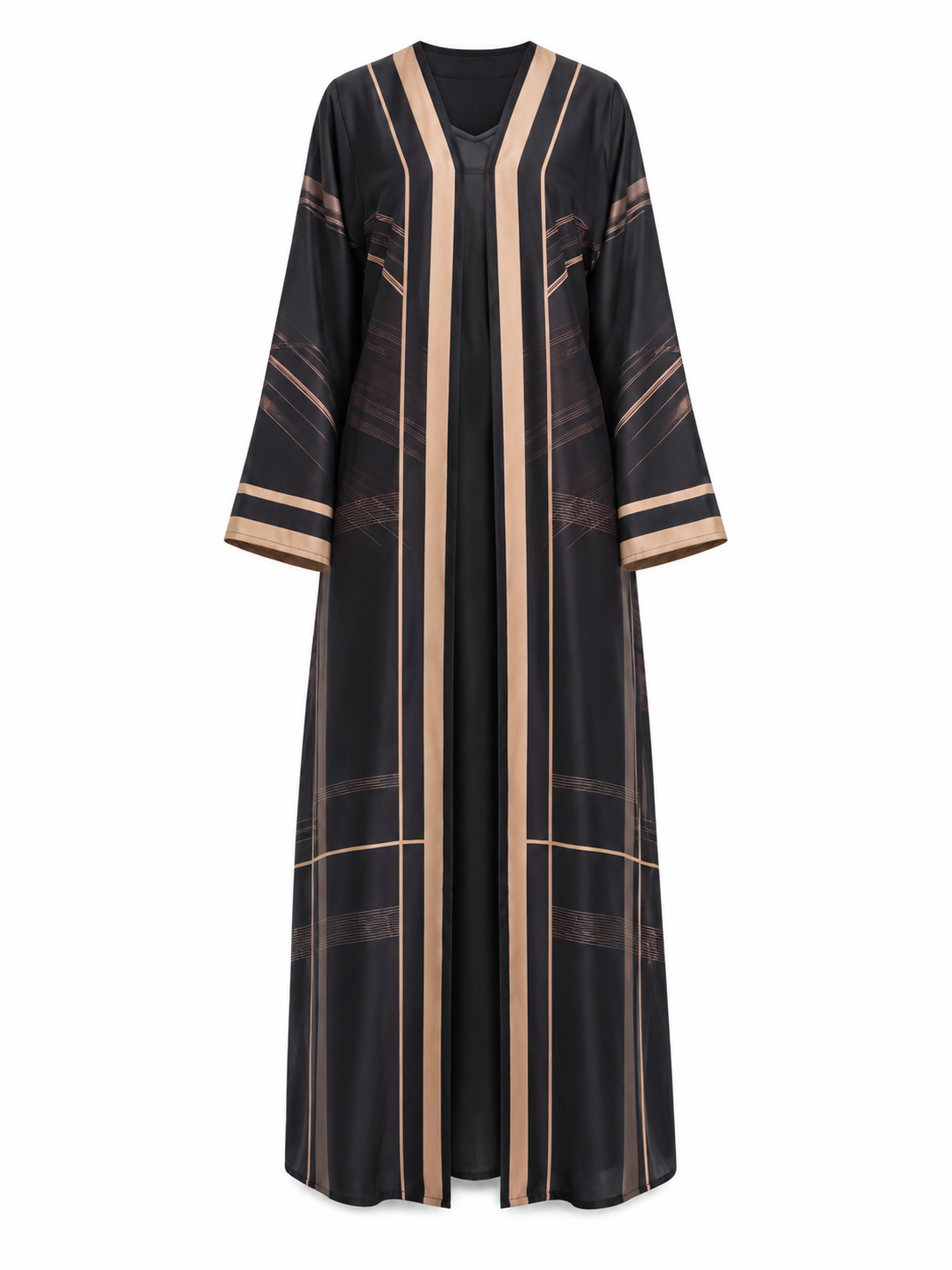 Luxury Printed Satin Silk Abaya for Women with Matching Hijab, Open & Closed Style Maxi Kaftan