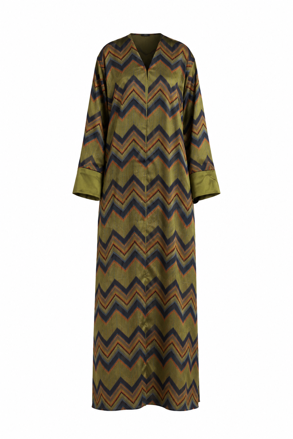 Olive & Navy Chevron Silk Abaya Set with Matching Chiffon Hijab