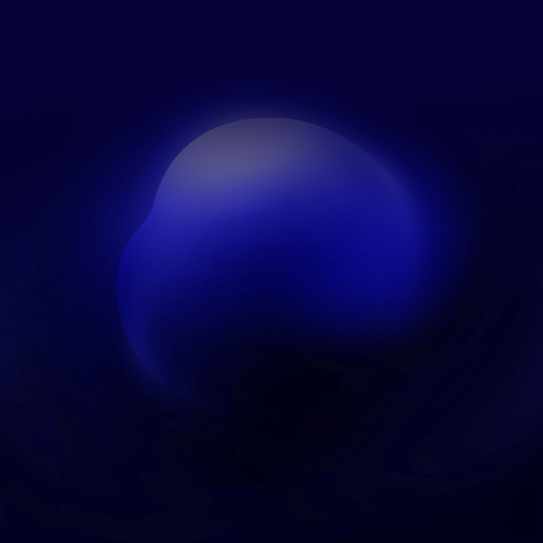 Abstract dark blue and black background with a glowing, spherical shape at the center.