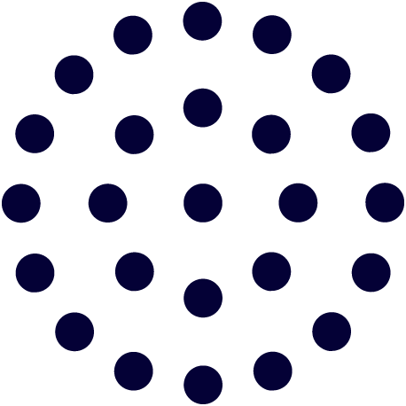 Circular pattern with evenly spaced dark blue dots arranged in concentric circles on a black background.