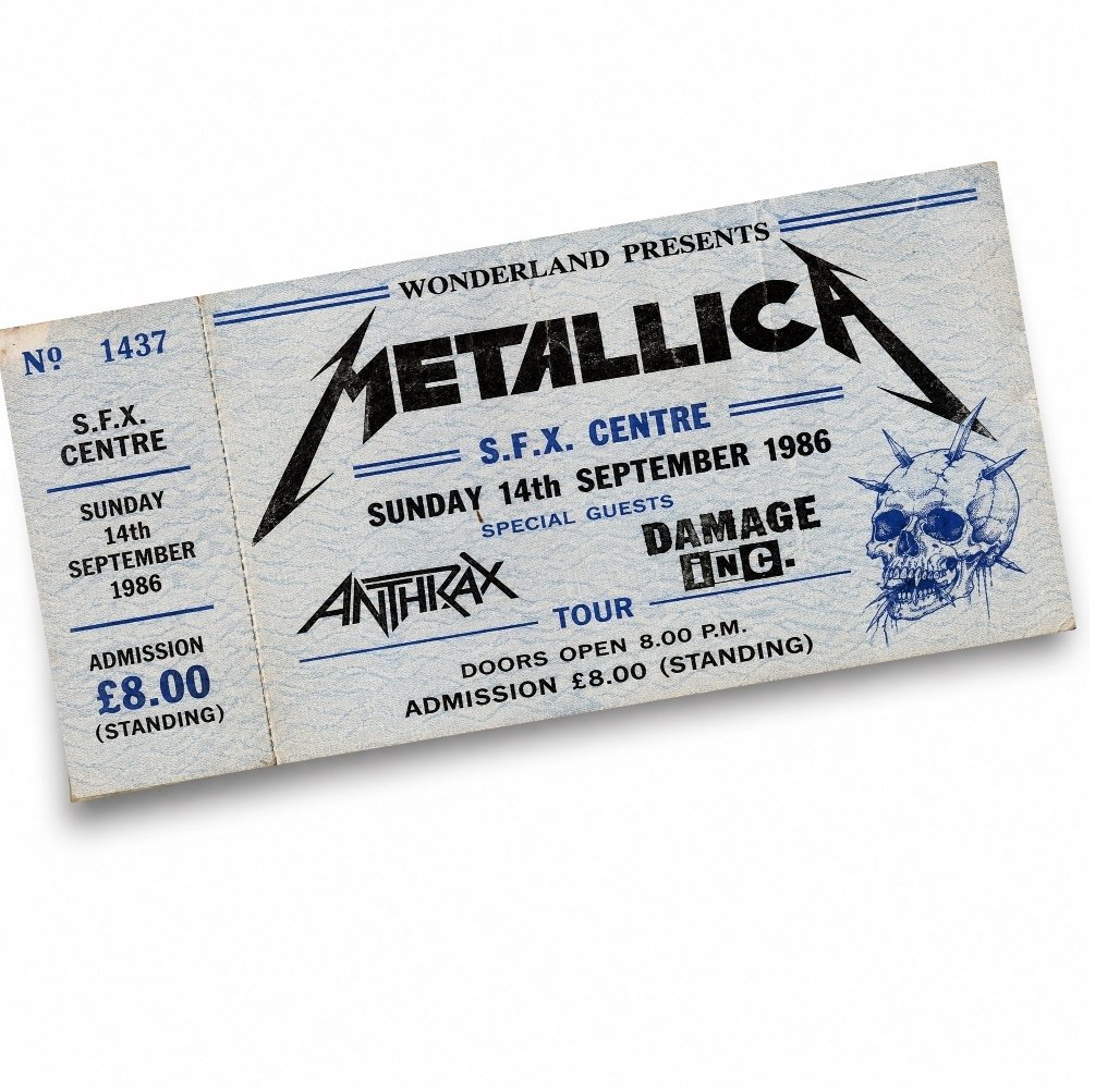 Souvenir Ticket Metallica S.F.X Centre Dublin Ireland 1986