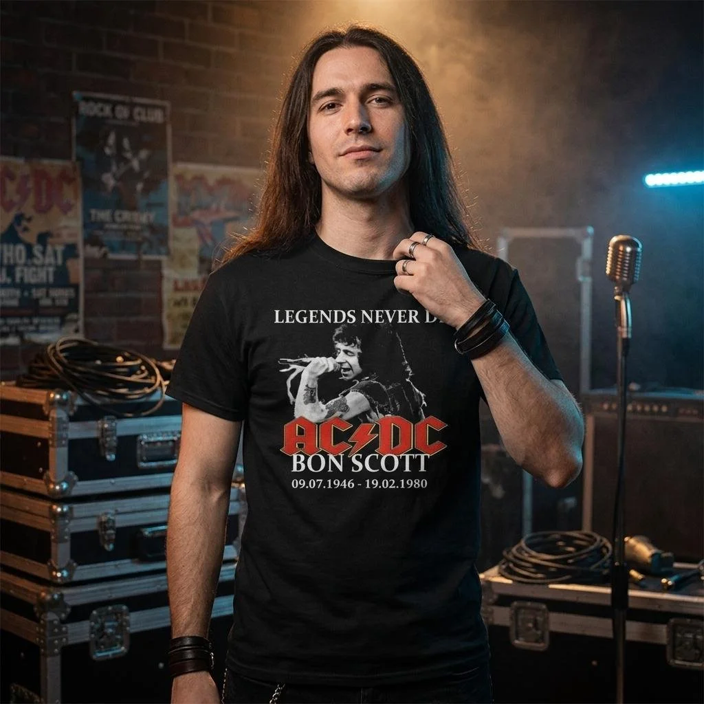 Bon Scott AC/DC Legends Never Die Tribute T-Shirt - Heavyweight Cotton