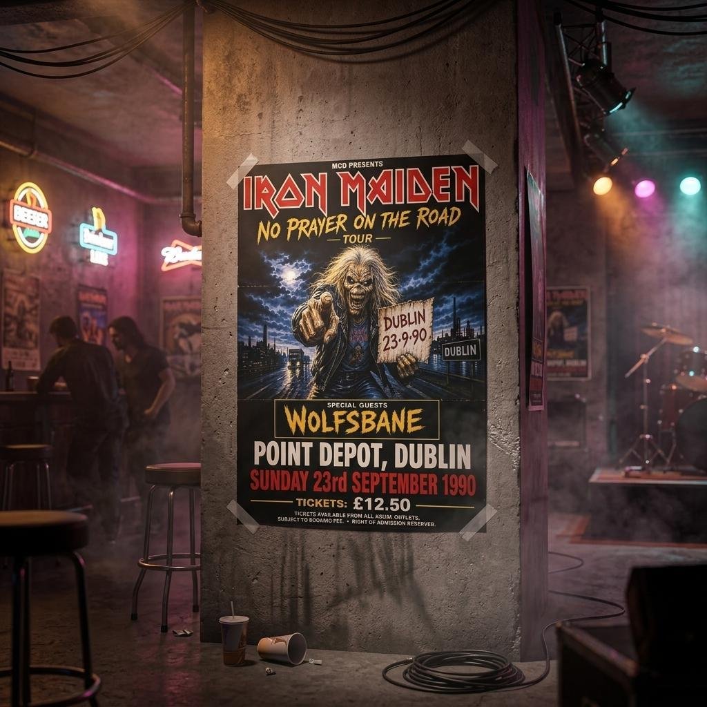 Iron Maiden No Prayer on the Road 1990 Dublin Concert Poster Print