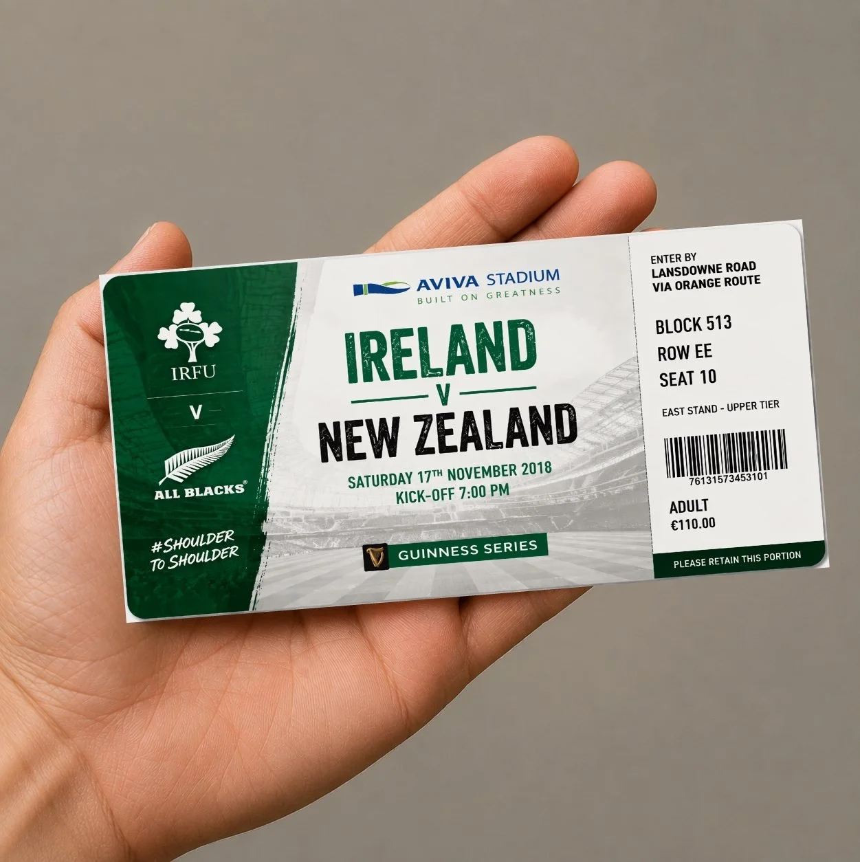 Souvenir Rugby Ticket New Zealand v Ireland Aviva Stadium Dublin 2018