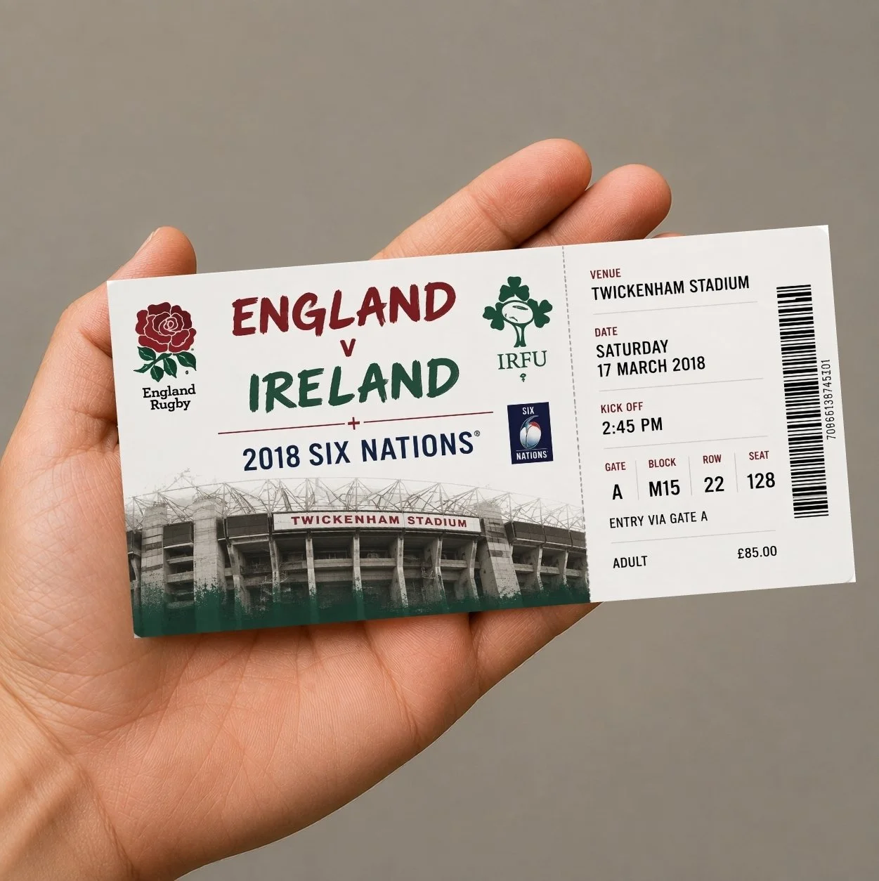 Souvenir Rugby Ticket England v Ireland Six Nations Twickenham Stadium 2018