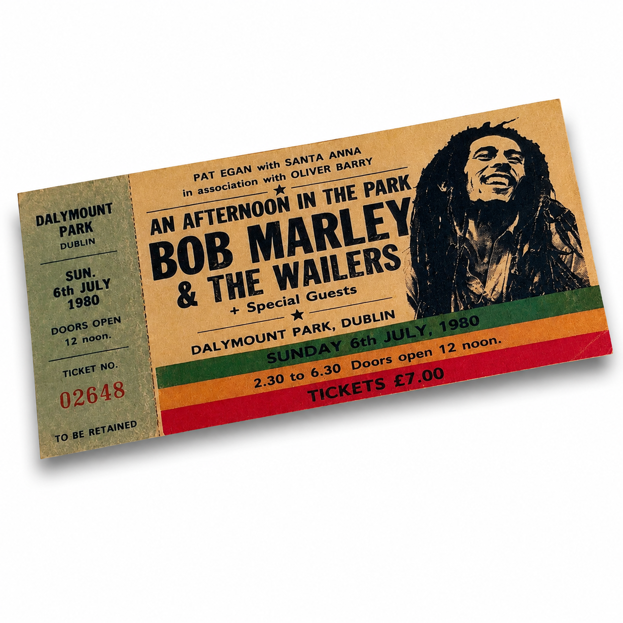 Souvenir Ticket Bob Marley Dalymount Park Dublin 1980