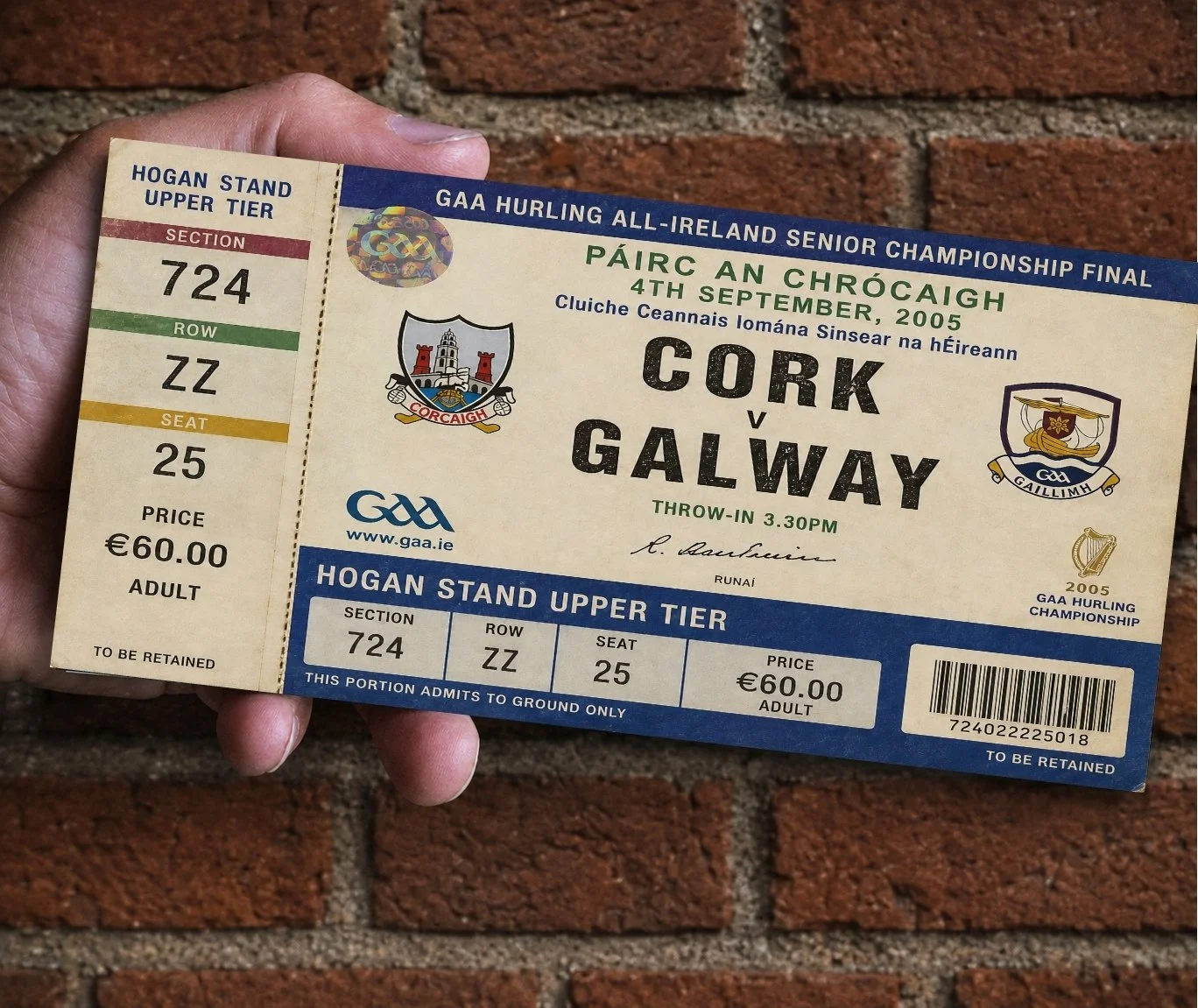 Souvenir Ticket Cork v Galway 2005 All Ireland Hurling Final