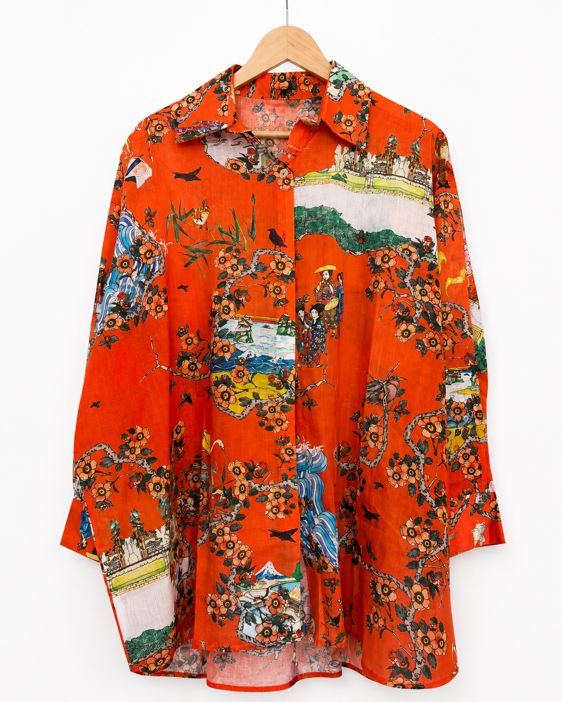 TOILE DE JOUY CORAL  - RELAXED LINEN COTTON SHIRT