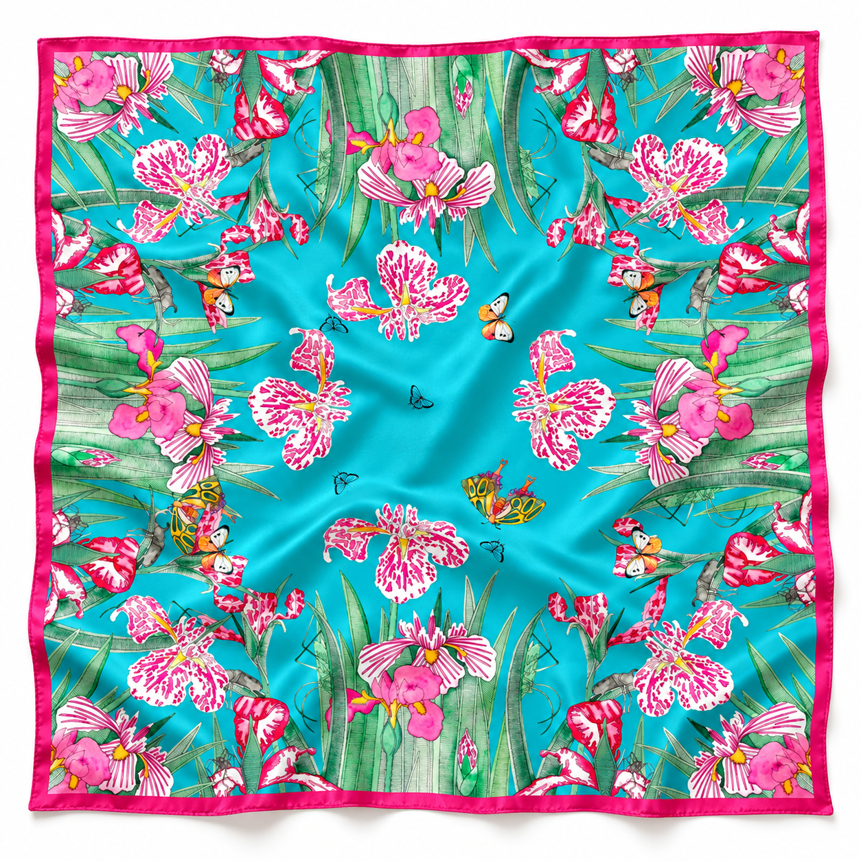 Japanese Flowers on Blue — Silk Carré