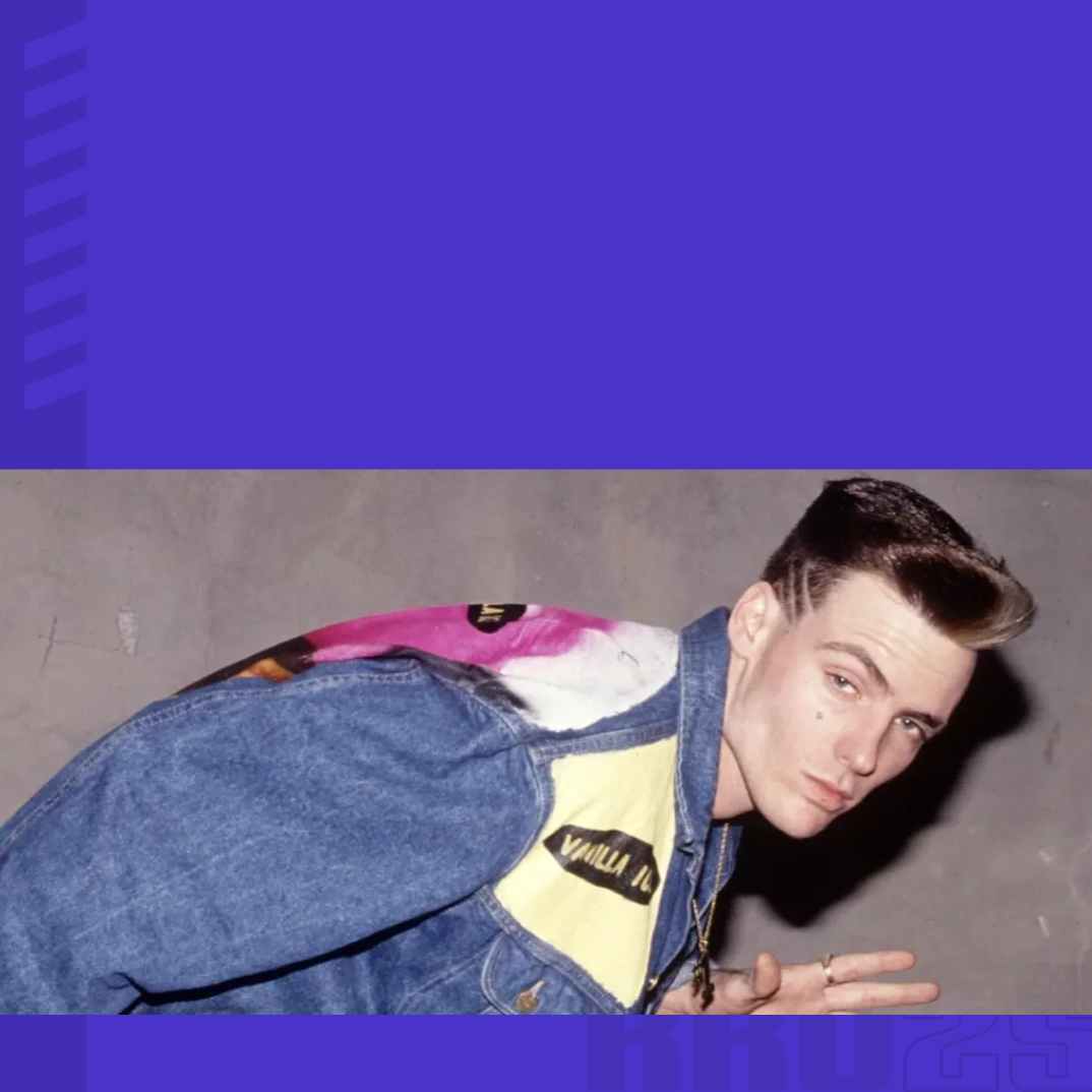 A picture of the artist Vanilla Ice showing the team how to stop, collaborate, and listen.