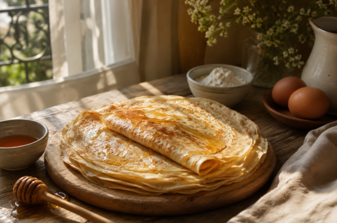 Brown butter crêpes with honey and fleur de sel