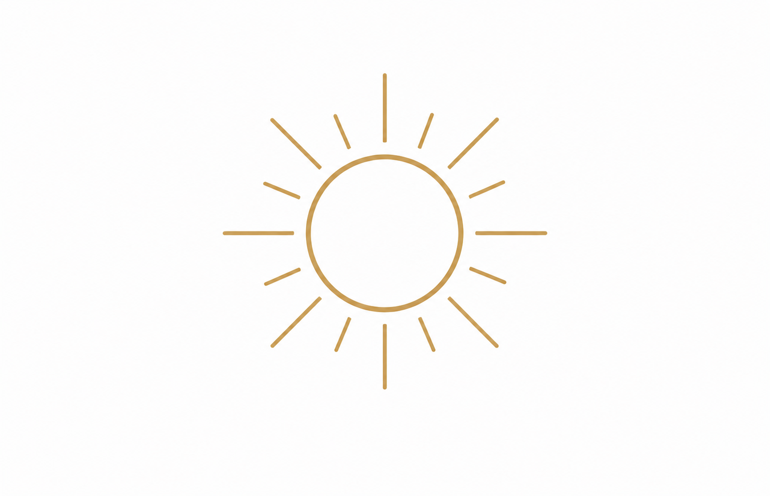 Stylized drawing of a sun with radiating lines around an oval center.