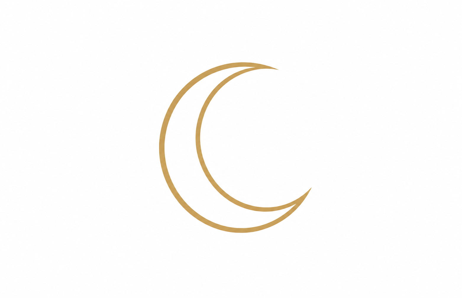 A minimalistic graphic of a gold crescent moon on a white background.