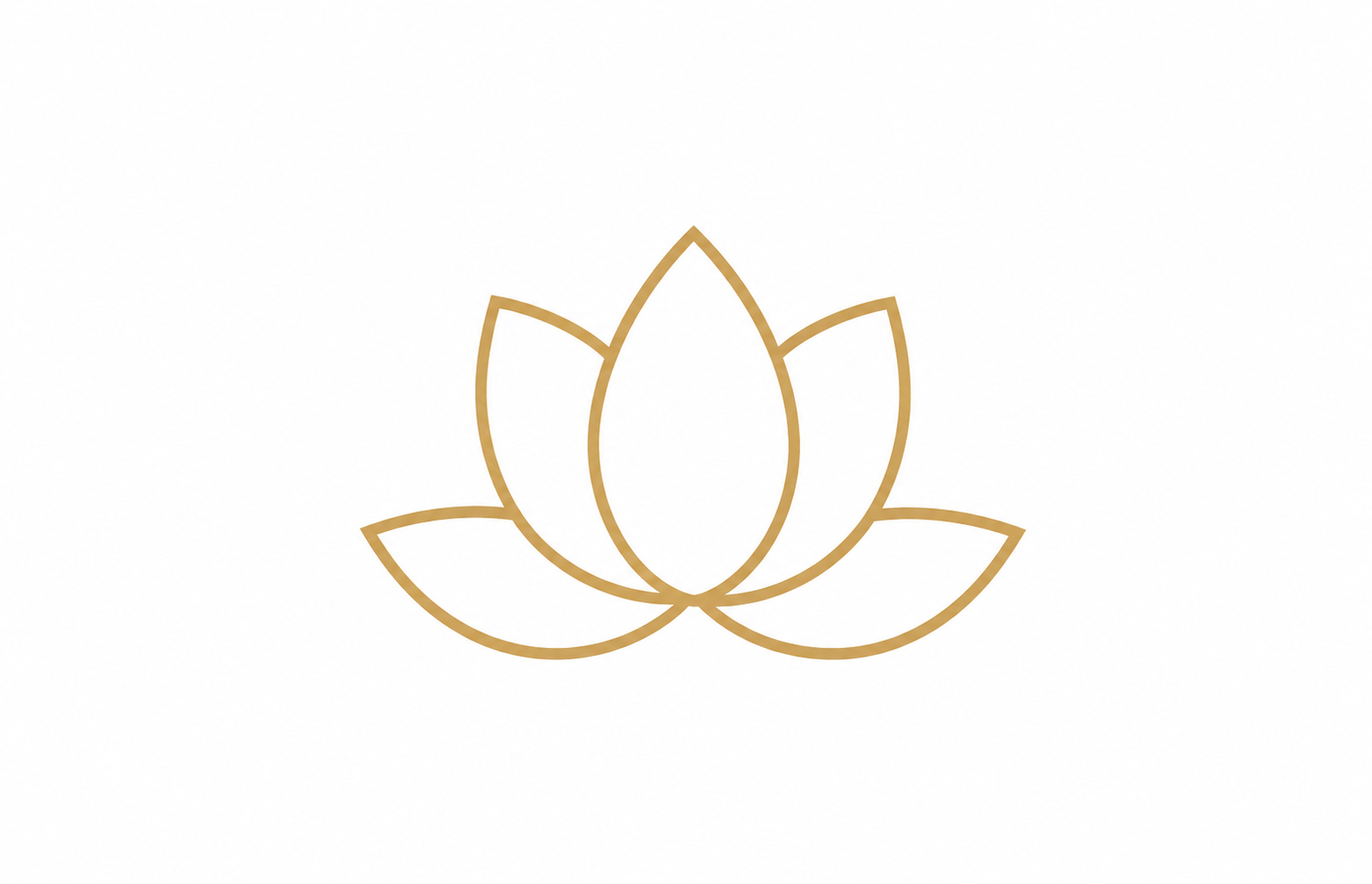 Gold outline of a lotus flower on a white background.