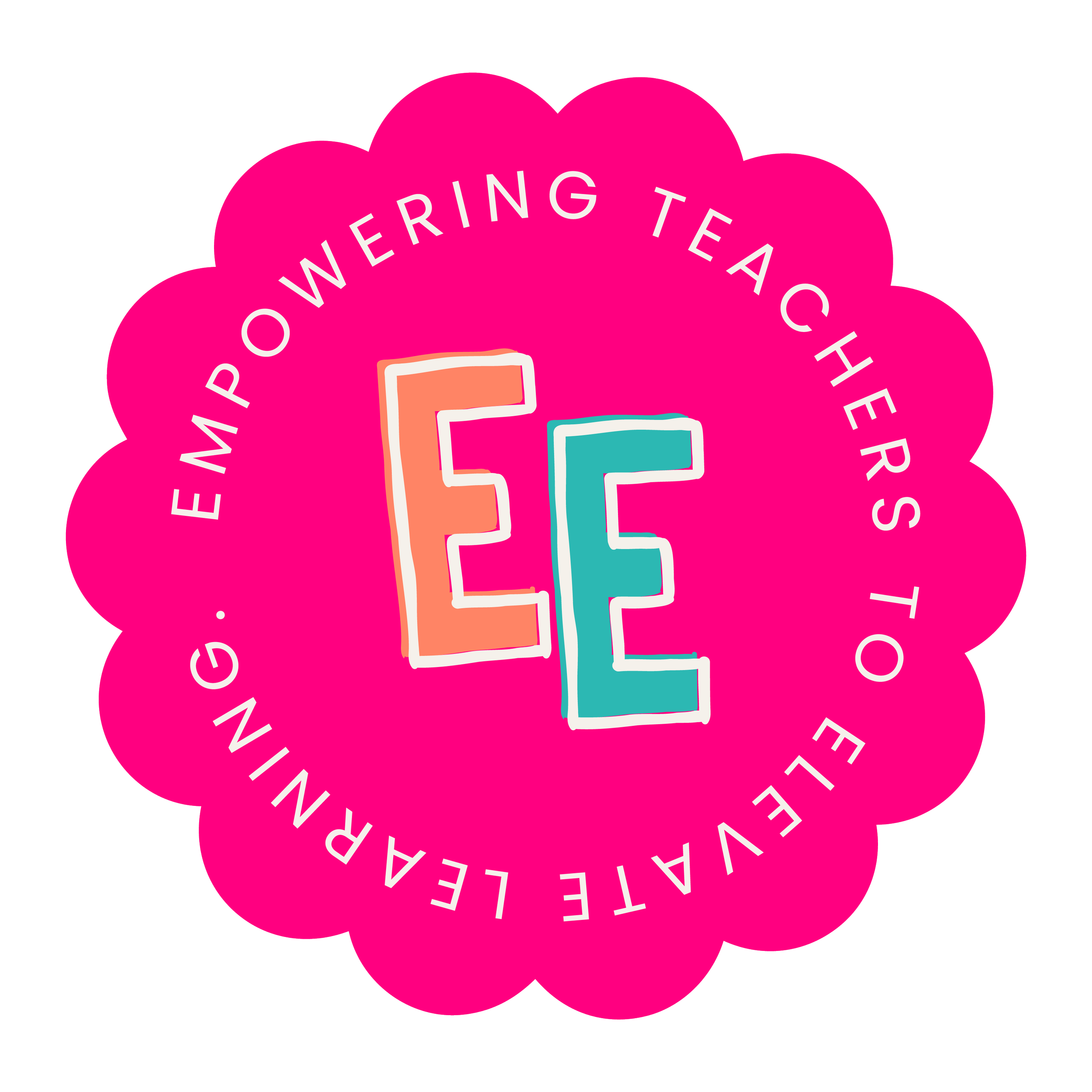 Bright pink badge with white text that says "We’re Exploring the Power of" and large colorful letters "FEEL" in the center.