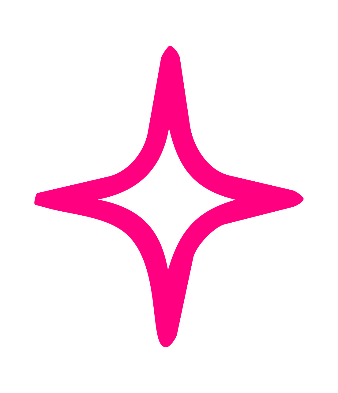 A pink, four-point star-shaped logo with a black background.