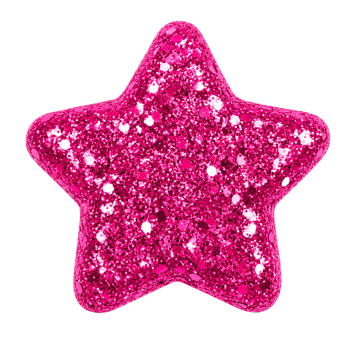 Pink glittery star-shaped balloon with reflective surface.