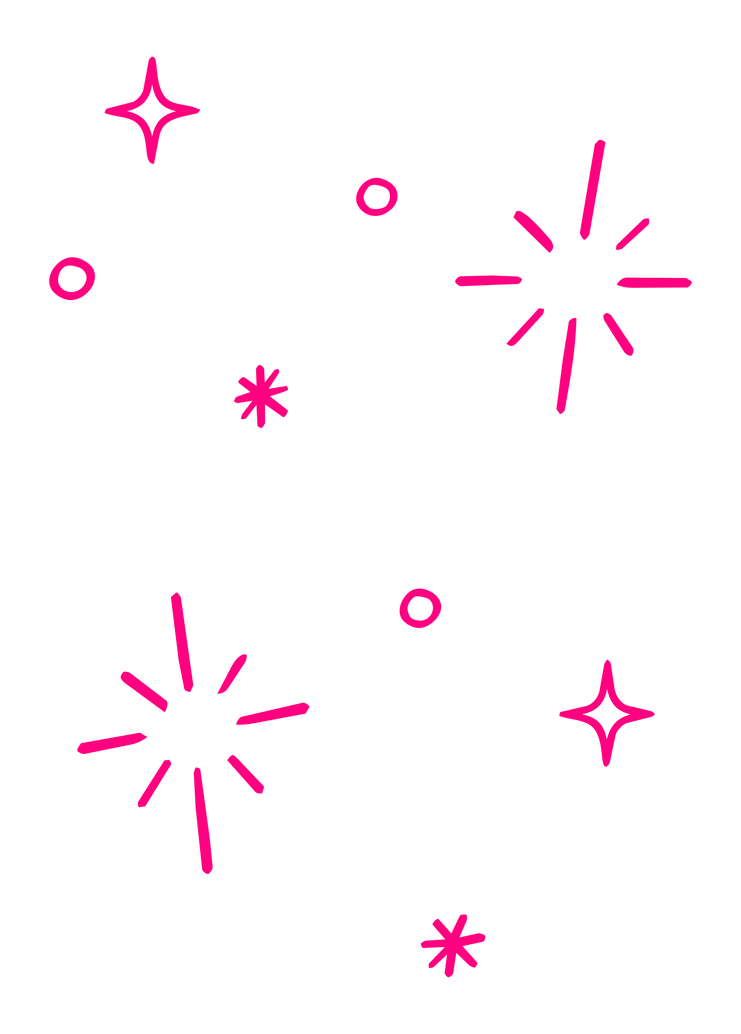Pink and black fireworks and sparkling stars with the Gallery of Modern Art logo in the center.