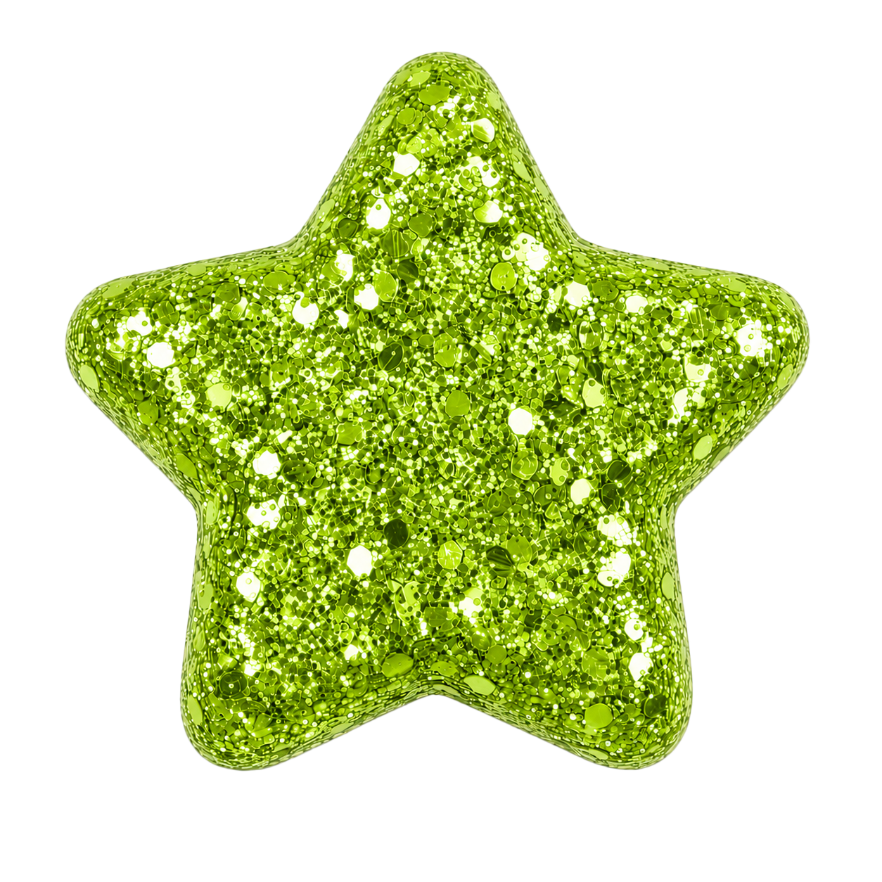 A shiny, glittery green star-shaped balloon.