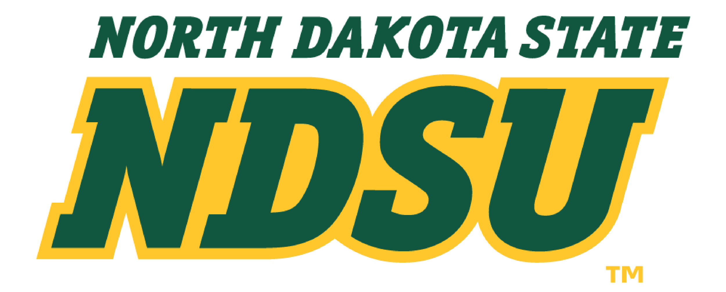 Logo of North Dakota State Bison with the text "North Dakota State NDSU" in green and yellow.