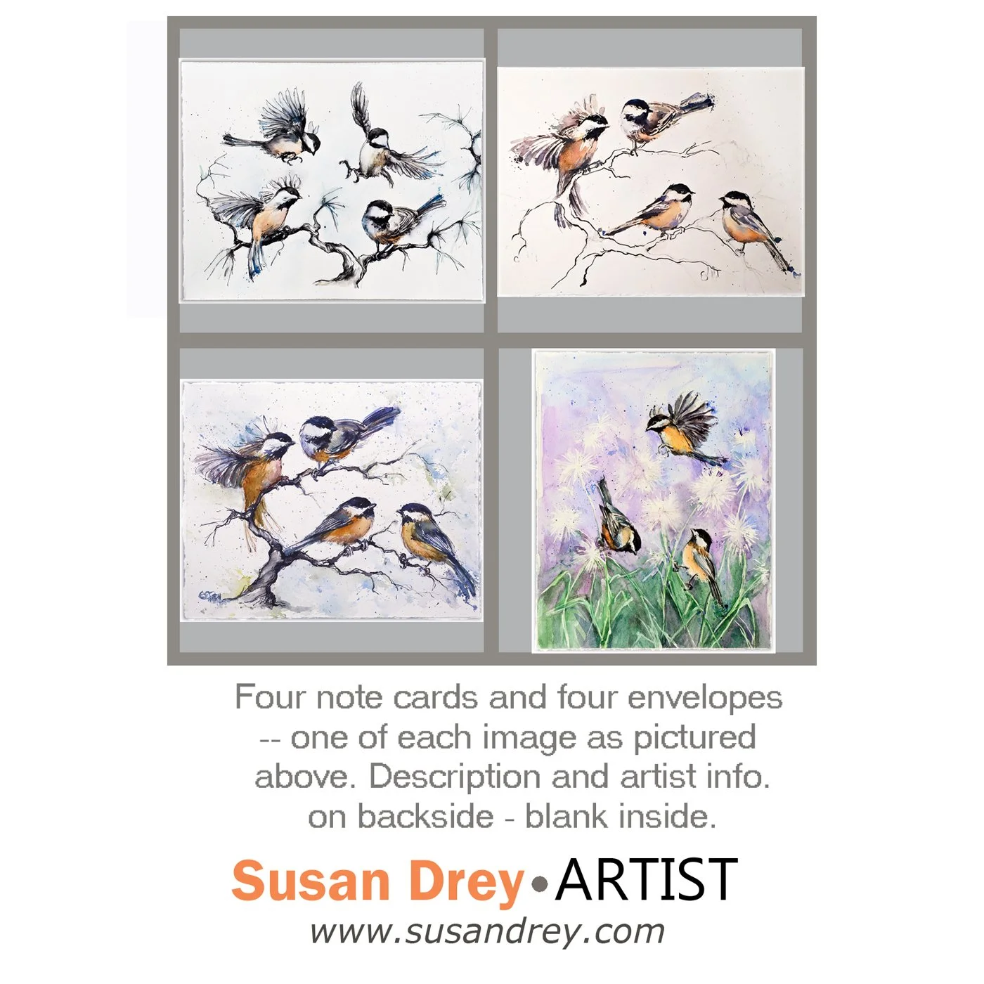 Chickadee notecards - 4 pk
